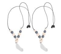 TYTOGE Sensory Necklace, 2pcs Soft Silicone Chew Necklace with Feather Pendant for Kids, Beech Wood Sensory Toys for Hair Chewing and Nail Biting (Light Grey)