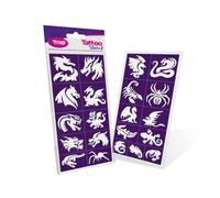 TyToo Glitter Tattoo Stencil Set - Reusable Templates for Children & Adults - EU Design, Skin-Friendly, Perfect for Parties, Children's Make-Up & Body Painting (Dragons and Lizards)