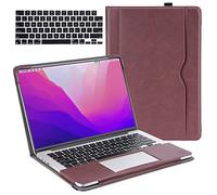 TYTX Compatible with MacBook Pro 14 Inch Leather Case Folio Book for MacBook Pro 14 Inch 2021 A2442 M1 Pro / M1 Max, Protective Laptop Case Cover for MacBook Pro 14 '' with Keyboard Cover, Wine Red