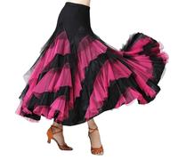 Tytyozay Women Dancing Costume, Elegant Ballroom Latin Dance Costume Waltz Ballroom Dance Skirt Big Swing Long Skirt Tiered Skirt, One Size,Black + Pink,one Size