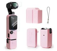 TYUADOUER Case for DJI Osmo Pocket 4, Soft Silicone Protective Case with Tempered Glass Screen Protector, Lens Protector, Anti-Scratch Slim Fit Cover Accessories for Osmo Pocket 4 - Pink