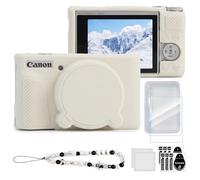 TYUANDOUER Case for Canon PowerShot SX740 / SX730 HS Camera, Soft Silicone Protective Case, Anti-Scratch Grip Cover with Lens Cover & Screen Protector & Bracelet-Style Wrist Strap - White