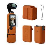TYUANDOUER Case for DJI Osmo Pocket 4, Soft Silicone Protective Case with Tempered Glass Screen Protector, Lens Protector, Anti-Scratch Slim Fit Cover Accessories for Osmo Pocket 4 - Light Brown