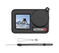 TYUANDOUER Silicone Case for DJI Osmo Action 5 Pro, 4-in-1 Set Protective Sleeve Cover for DJI Action 5 Pro with Lost-Proof Strap/Neck Strap/Lens Cap - Black