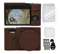 TYUANDOUER TZ99 Camera Case & LCD Screen Protector Accessories Kit, Soft Silicone Case for Panasonic Lumix DC-TZ99 Camera, Protective Body Cover for DC-TZ99 / ZS99 with Lens Cap - Dark Brown