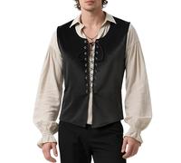 Tyuduo Men's Medieval Renaissance Pirate Vest Gothic Steampunk Waistcoat for Men (Black, S)