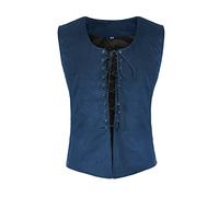 Tyuduo Men's Medieval Renaissance Pirate Vest Gothic Steampunk Waistcoat for Men (Blue, 2XL)