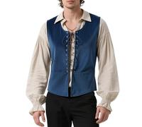 Tyuduo Men's Medieval Renaissance Pirate Vest Gothic Steampunk Waistcoat for Men (Blue, XL)
