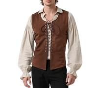 Tyuduo Men's Medieval Renaissance Pirate Vest Gothic Steampunk Waistcoat for Men, Brown, Large