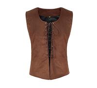 Tyuduo Men's Medieval Renaissance Pirate Vest Gothic Steampunk Waistcoat for Men, Brown, S