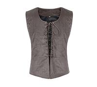 Tyuduo Men's Medieval Renaissance Pirate Vest Gothic Steampunk Waistcoat for Men (Gray, XL)