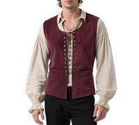 Tyuduo Men's Medieval Renaissance Pirate Vest Gothic Steampunk Waistcoat for Men (Red, S)