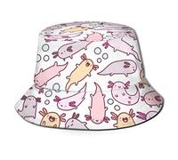 tyui7 Cute Cartoon Axolotl Bucket Hat Packable Summer Beach Sun Hat Fisherman Cap Multicoloured