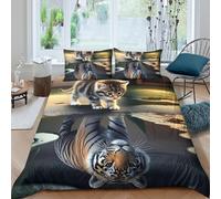 TYUIOPASDFG Teen Cat Duvet Cover Set Microfiber 3 Piece Tiger Bedding Set Animal Pattern Soft Easy Care Super king（260x220cm）