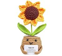 TYUKXJH 2 Pieces Handmade Crochet Sunflower Gift, Handmade Knitted Flowers Plant Crochet Positive with Encouragement Card, Positive Sunflower Crochets Thank You Gift, for Friends Home Decor