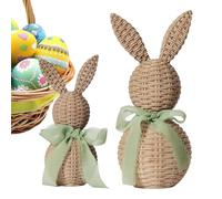 TYUKXJH Rattan Weaving Rabbit Figurine With Cute Bow, Easter Bunny Statue Set Of 2, Rustic Farmhouse Decor With Woven Easter Bunny, For Bedroom Living Room Kitchen Desk Shelf