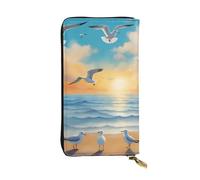 TYUMH seagulls by the sea Prints Leather long clutch wallet lightweight and waterproof stylish design suitable for gift giving and daily use