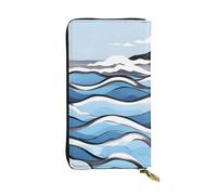 TYUMH Waves lapping at the rocks Prints Leather long clutch wallet lightweight and waterproof stylish design suitable for gift giving and daily use