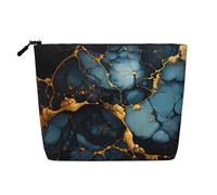 TYUMHBlack Gold Marbled Single-layer imitation hemp cosmetic bag, portable, suitable for daily life, travel, and outings.