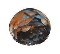 TYUMHBohemian White Lotus Printed shower cap, lightweight, elastic, portable, suitable for bathing and hair care