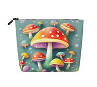 TYUMHCute colored mushrooms Single-layer imitation hemp cosmetic bag, portable, suitable for daily life, travel, and outings.