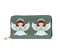 TYUMHCute little angel Leather long clutch wallet with 12 card slots and 3 full pockets for cash, designed for fashionable women.