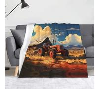 TYUMHFarm Red Tractor Flannel Blanket, 60x50in, Soft and Warm with Thick Pile. Suitable for Sofas, beds and bedrooms.