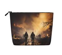 TYUMHFirefighters fighting fires Single-layer imitation hemp cosmetic bag, portable, suitable for daily life, travel, and outings.