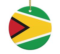 TYUMHFlag of Guyana Christmas Ceramic Circular Hanging Ornament, Suitable for Home, Festive Occasions and mantelpieces.
