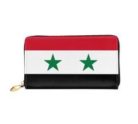 TYUMHFlag of the Syrian Arab Republic Leather long clutch wallet with 12 card slots and 3 full pockets for cash, designed for fashionable women.