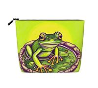 TYUMHFrog in a pond Single-layer imitation hemp cosmetic bag, portable, suitable for daily life, travel, and outings.