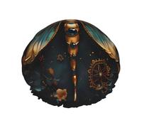 TYUMHGold color delicate Dragonfly flower Printed shower cap, lightweight, elastic, portable, suitable for bathing and hair care