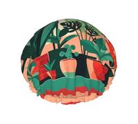 TYUMHIndoor potted green plants Printed shower cap, lightweight, elastic, portable, suitable for bathing and hair care