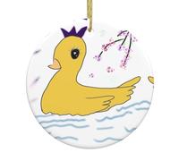 TYUMHlittle Yellow Duck Christmas Ceramic Circular Hanging Ornament, Suitable for Home, Festive Occasions and mantelpieces.