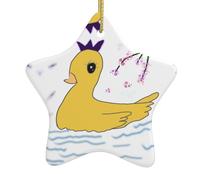 TYUMHlittle Yellow Duck Printed Christmas Ceramic Star-Shaped Ornament, Suitable for Travel, Festive and Shop Displays.