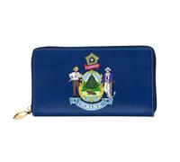 TYUMHMaine State Flag Leather long clutch wallet with 12 card slots and 3 full pockets for cash, designed for fashionable women.