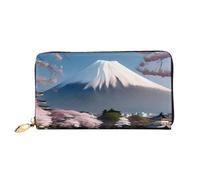TYUMHMt. Fuji in early spring Leather long clutch wallet with 12 card slots and 3 full pockets for cash, designed for fashionable women.