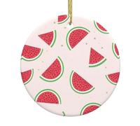 TYUMHPink Watermelon Christmas Ceramic Circular Hanging Ornament, Suitable for Home, Festive Occasions and mantelpieces.