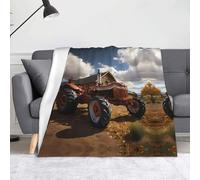 TYUMHRed Tractor Flannel Blanket, 60x50in, Soft and Warm with Thick Pile. Suitable for Sofas, beds and bedrooms.