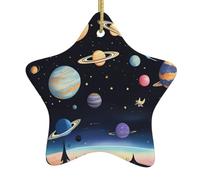 TYUMHSaturn Jupiter Earth Printed Christmas Ceramic Star-Shaped Ornament, Suitable for Travel, Festive and Shop Displays.