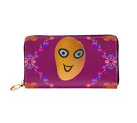 TYUMHSmiley Mango Leather long clutch wallet with 12 card slots and 3 full pockets for cash, designed for fashionable women.