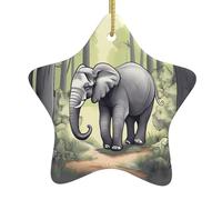 TYUMHWalking Elephant Printed Christmas Ceramic Star-Shaped Ornament, Suitable for Travel, Festive and Shop Displays.