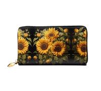 TYUMHwith the yellow sunflower Leather long clutch wallet with 12 card slots and 3 full pockets for cash, designed for fashionable women.