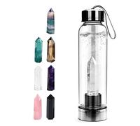 Tyuodna Crystal Quartz Glass Water Bottle, Healing Gemstone Bottle 550ml (Clear Crystal)