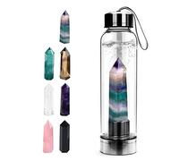 Tyuodna Crystal Water Bottle, Removable Natural Crystal Quartz Glass Water Bottle, Healing Natural Quartz Water Bottle, Portable Proof Leak Gemstone Bottle 550ml (Colorful Fluorite+Bottle)