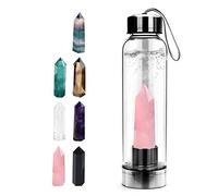 Tyuodna Crystal Water Bottle, Removable Natural Crystal Quartz Glass Water Bottle, Healing Natural Quartz Water Bottle, Portable Proof Leak Gemstone Bottle 550ml (Rose Quartz+Bottle)