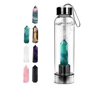Tyuodna Crystal Water Bottle, Removable Natural Crystal Quartz Glass Water Bottle, Healing Natural Quartz Water Bottle, Portable Proof Leak Gemstone Bottle 550ml (Green Fluorite+Bottle)