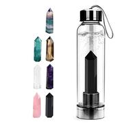 Tyuodna Crystal Water Bottle, Removable Natural Crystal Quartz Glass Water Bottle, Healing Natural Quartz Water Bottle, Portable Proof Leak Gemstone Bottle 550ml (Obsidian+Bottle)