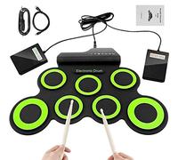 Tyuodna Electronic Drum Set, Foldable Electronic Drum Kit Built-in Speaker, Digital Electronic Drum Kit 7 Drum Pads with Drumsticks Foot Pedals, USB/Battery Charge for Kids and Beginners (Green)