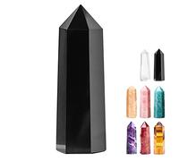 Tyuodna Healing Crystal Point Wand, 70-80mm Healing Crystal Stones,Quartz Crystal Stones Hexagon Crystal Wands,Amethyst Rose Quartz Crystal,for Reiki Chakra Meditation Therapy Deco (Obsidian)
